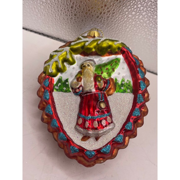 Glass Santa Christmas Ornament Pinecone Shape Red Coat Green Tree Glitter - Picture 6 of 7